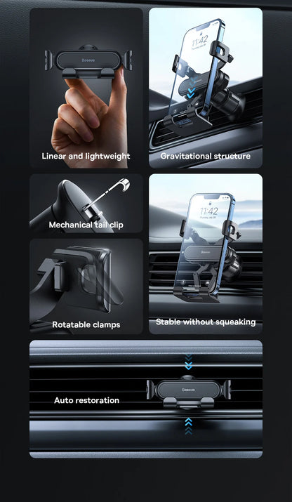 Baseus Car Gravity Phone Holder Strip Air Vent Universal Telephone Support in Car GPS Mount For iPhone 13 14 Pro Max Xiaomi Vivo