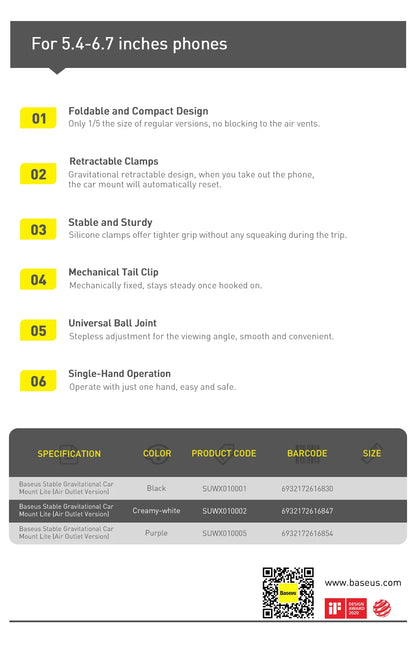 Baseus Car Gravity Phone Holder Strip Air Vent Universal Telephone Support in Car GPS Mount For iPhone 13 14 Pro Max Xiaomi Vivo