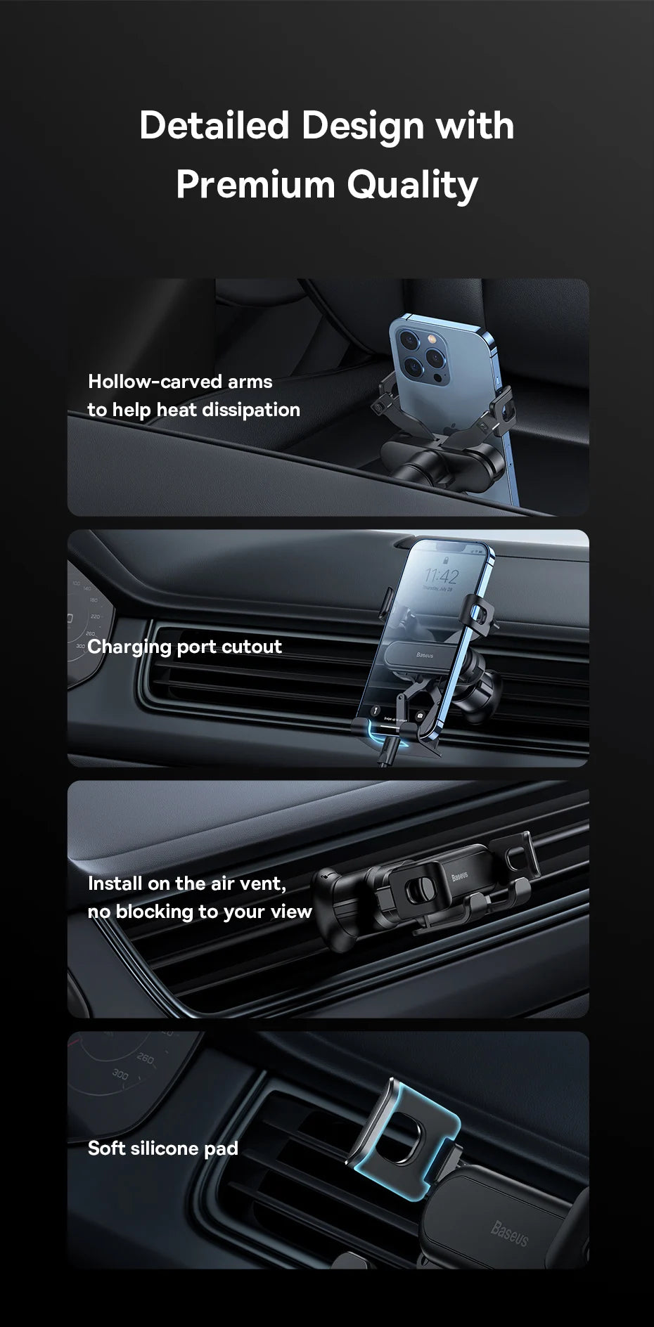 Baseus Car Gravity Phone Holder Strip Air Vent Universal Telephone Support in Car GPS Mount For iPhone 13 14 Pro Max Xiaomi Vivo