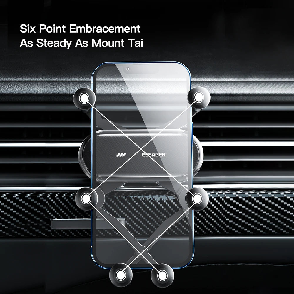 Grawitacyjny Motouchwyt samochodowy na telefon marki – mocowany do kratki nawiewu, kompatybilny z wieloma smartfonami. Idealny jako stojak GPS.